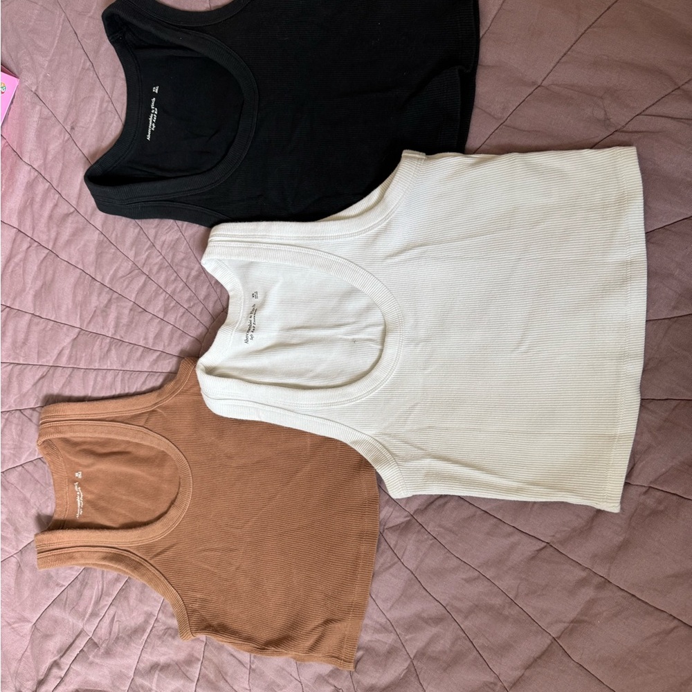Women's Ribbed Tank Top Set - Black, White, and Brown